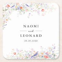 Fleurs sauvages fantaisistes et aquarelle d'oiseau