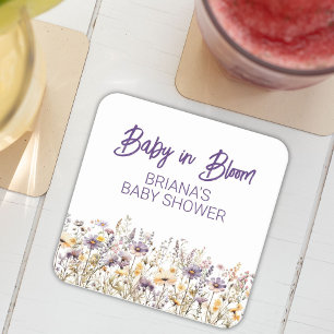 Dessous-de-verre Carré En Papier Fleurs sauvages violets Baby shower neutre entre l