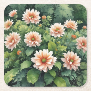Dessous-de-verre Carré En Papier Fleurs Verdure Élégant Aquarelle