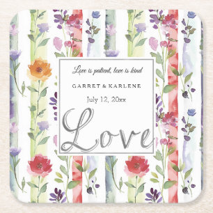 Dessous-de-verre Carré En Papier Fleurs violettes rouges orange rayures mariage Amo