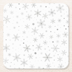 Dessous-de-verre Carré En Papier Flocon de neige au crépuscule - Gris et blanc arg