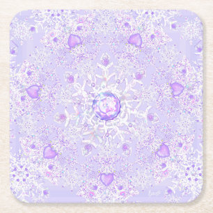 Dessous-de-verre Carré En Papier flocon de neige violet clair et coeur étincelant
