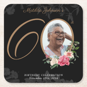 Dessous-de-verre Carré En Papier Floral 60e anniversaire Black Gold Photo personnal
