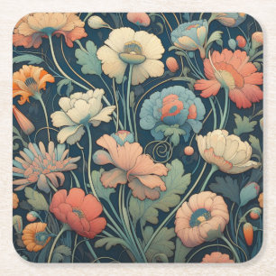 Dessous-de-verre Carré En Papier Floral bleu marine