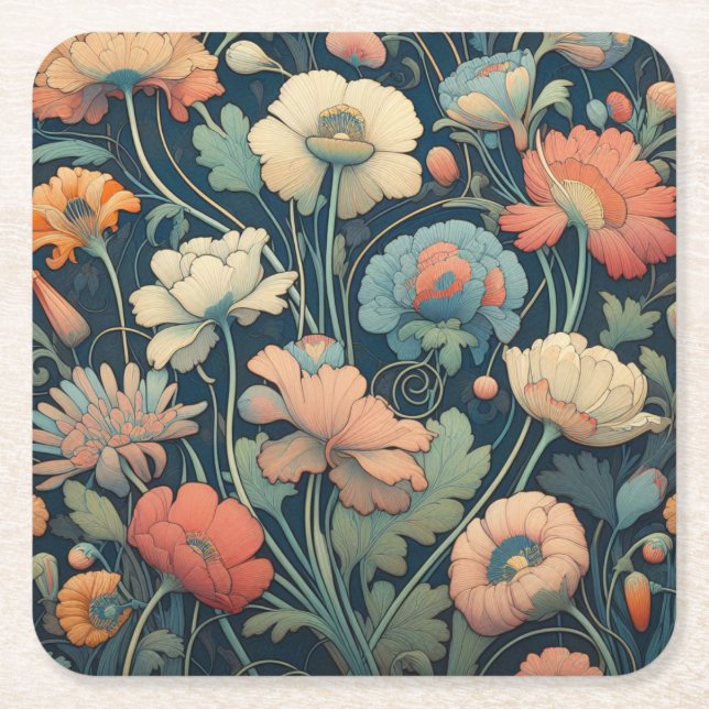 Dessous-de-verre Carré En Papier Floral bleu marine (Devant)