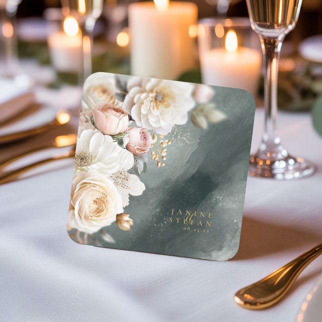 Dessous-de-verre Carré En Papier Floral Drama Mariage Green ID1022 (Créateur téléchargé)
