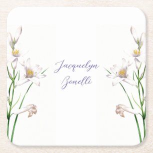Dessous-de-verre Carré En Papier Floral Elegant Chic Calligraphie Nom Lithographe