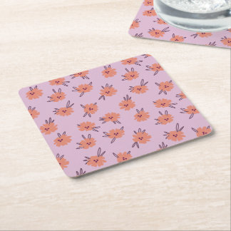 Dessous-de-verre Carré En Papier Floral Pink Flowers Repeating Pattern Cute Girly