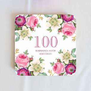 Dessous-de-verre Carré En Papier Floral rose 100e anniversaire