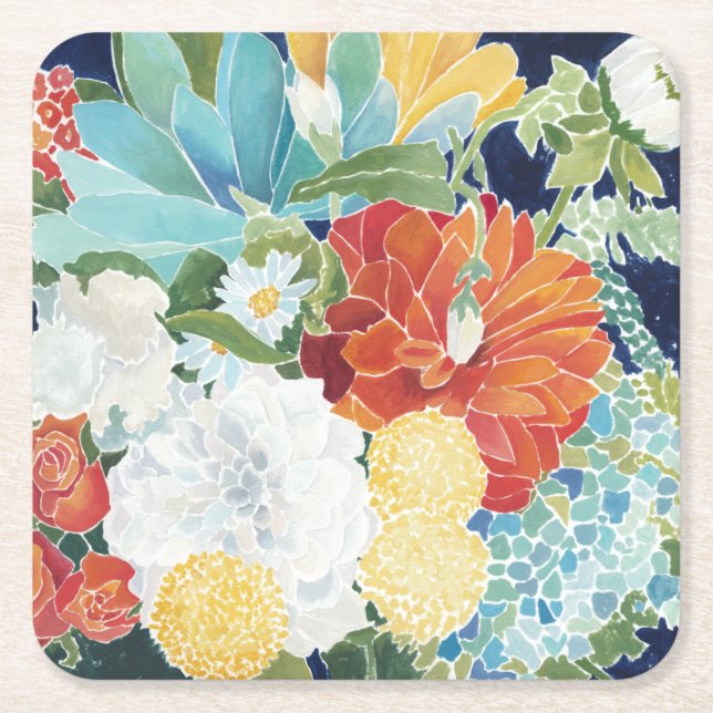 Dessous-de-verre Carré En Papier Florals de minuit III (Devant)