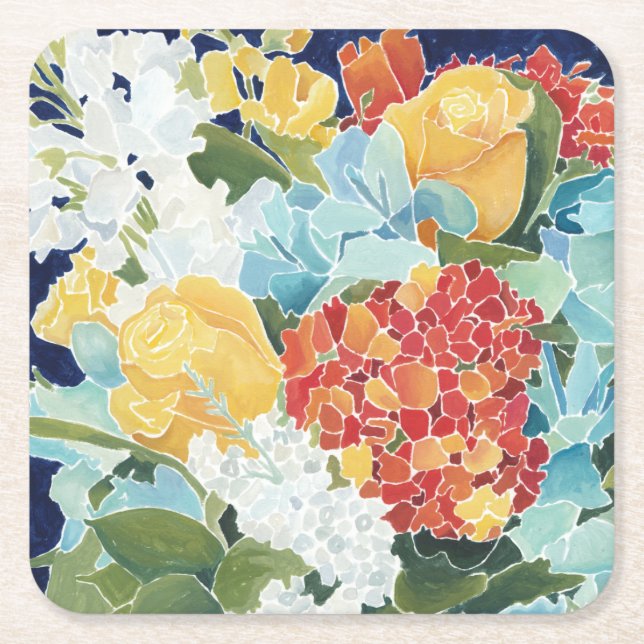 Dessous-de-verre Carré En Papier Florals II de Midnight (Devant)