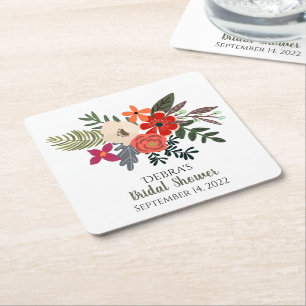 Dessous-de-verre Carré En Papier Flores d'hiver bouquet rouge violet douche nuptial