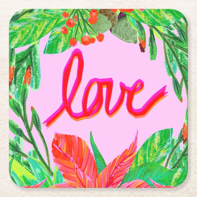 Dessous-de-verre Carré En Papier Foliage de Noël - Amour (Devant)