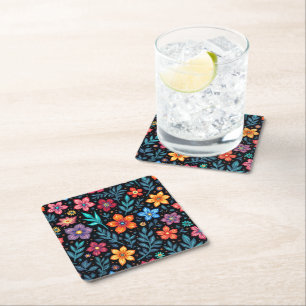 Dessous-de-verre Carré En Papier Fond de bouton floral coloré