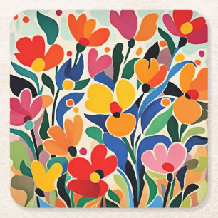 Dessous-de-verre Carré En Papier Fond floral abstrait, vibrant,