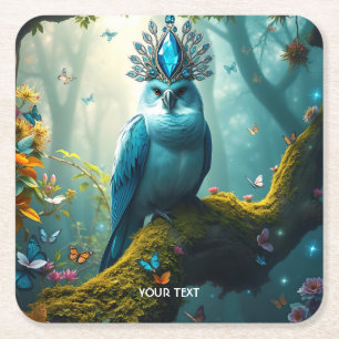 Dessous-de-verre Carré En Papier Forêt d'oiseaux bleu mignon Imaginaire