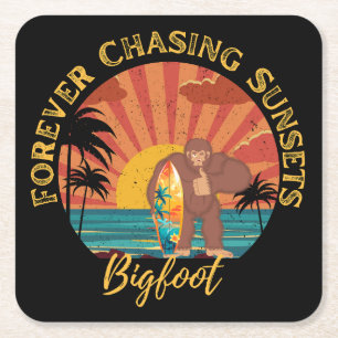 Dessous-de-verre Carré En Papier Forever Chasing Sunsets Bigfoot Surf Noir