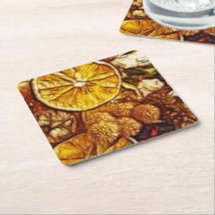 Dessous-de-verre Carré En Papier Fractale d'oranges de pot-pourri