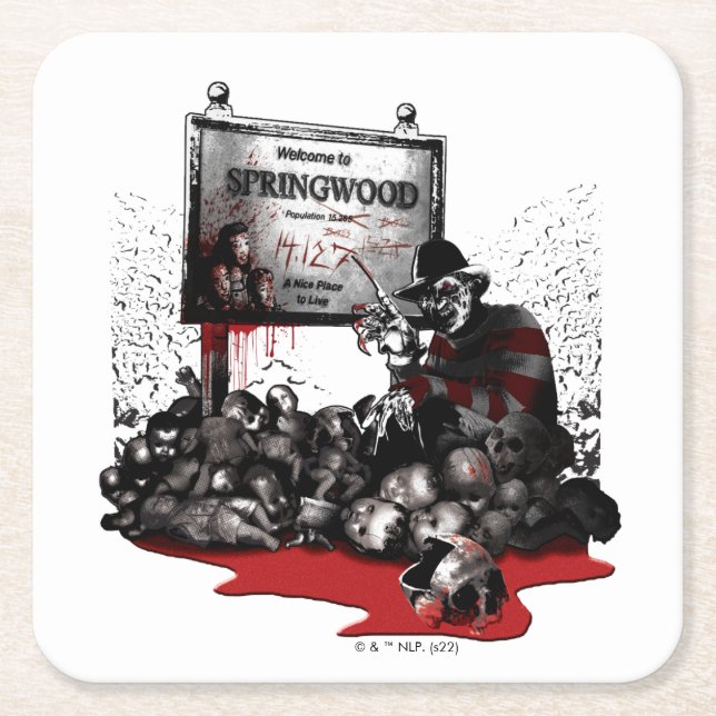 Dessous-de-verre Carré En Papier Freddy contre Jason | Bienvenue à Springwood (Devant)