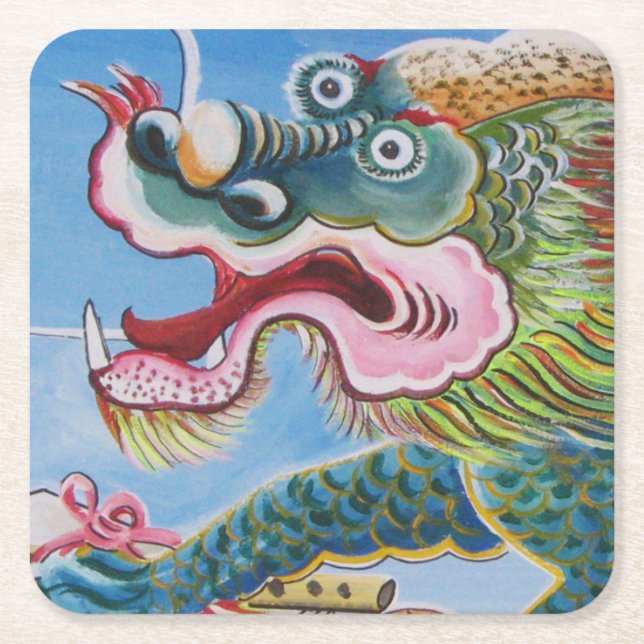 Dessous-de-verre Carré En Papier Fresque chinoise Foo Dog / Lion Guardian (Devant)