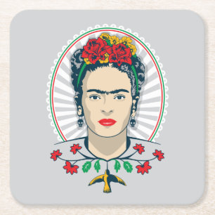 Dessous-de-verre Carré En Papier Frida Kahlo Flore Vintage