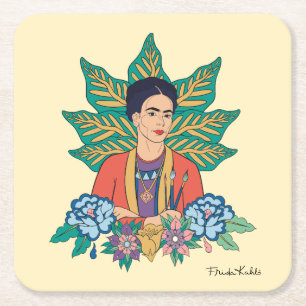 Dessous-de-verre Carré En Papier Frida Kahlo Graphisme floral coloré