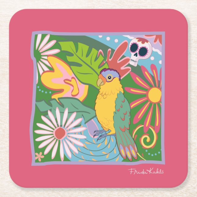 Dessous-de-verre Carré En Papier Frida Kahlo Parrot Graphic (Devant)