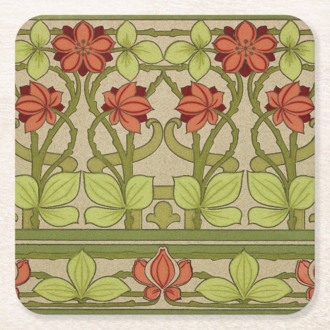 Dessous-de-verre Carré En Papier Frieze Bordure Art Nouveau Floral (Devant)