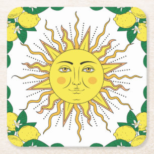 Dessous-de-verre Carré En Papier Fruits de citron tropicaux, Face Soleil.