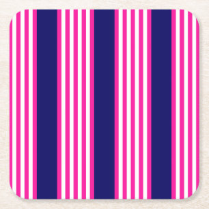 Dessous-de-verre Carré En Papier Fuchsia et blanc cinq bandes motif avec bleu