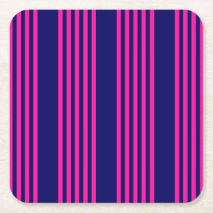 Dessous-de-verre Carré En Papier Fuchsia et bleu marine cinq bandes motif