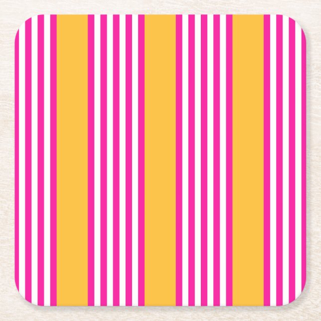 Dessous-de-verre Carré En Papier Fuchsia et jaune cinq bandes motif (Devant)