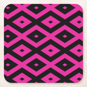 Dessous-de-verre Carré En Papier Fuchsia et motif de diamants noirs
