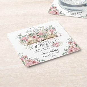 Dessous-de-verre Carré En Papier Fuchsia Floral Livre Nouveau Chapitre Enterrement