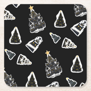 Dessous-de-verre Carré En Papier Fun chat noir Meowy sapin de Noël