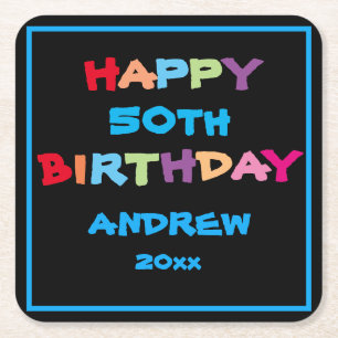 Dessous-de-verre Carré En Papier Fun coloré Nom personnalisé Année Date Joyeux Anni