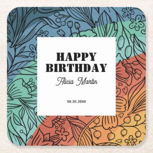 Dessous-de-verre Carré En Papier Fun Coloré Retro Super Arc-en-ciel Floral Annivers