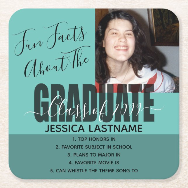 Dessous-de-verre Carré En Papier Fun Facts About the Graduate Any Year Photo (Devant)