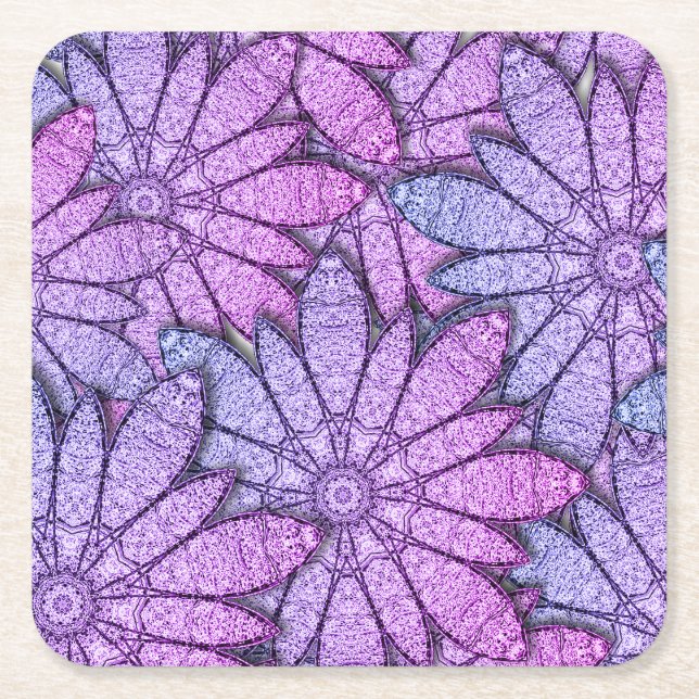 Dessous-de-verre Carré En Papier Fun Purple Flowers (Devant)