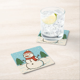 Dessous-de-verre Carré En Papier Fun Snowman mignon Noël