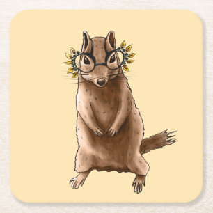 Dessous-de-verre Carré En Papier Funny Chipmunk Écureuil Geek Animal Art