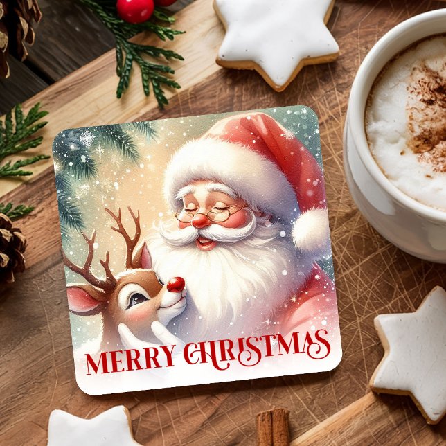 Dessous-de-verre Carré En Papier Funny Cute Santa Claus Rudolph Drink Coasters (Funny Cute Santa Claus Rudolph Drink Coasters)