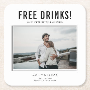 Dessous-de-verre Carré En Papier Funny Free Drink Photo Wedding Save the Date