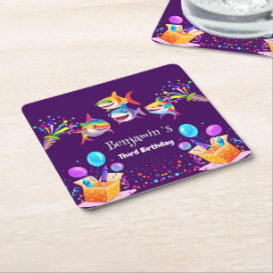 Dessous-de-verre Carré En Papier Funny rainbow shark anniversaire ballon garçons de