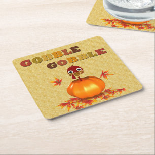 Dessous-de-verre Carré En Papier Funny Thanksgiving Turkey à Pumkin Paper Coaster