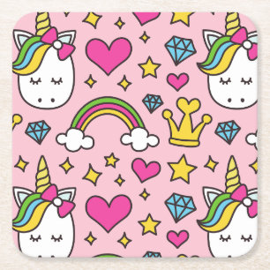 Dessous-de-verre Carré En Papier Funny Unicorn Motif rose Magique Cheval mignon