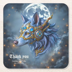 Dessous-de-verre Carré En Papier Gardien au clair de lune du Voile de Saphir. 