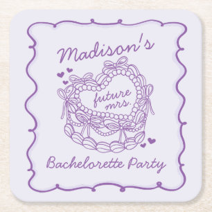 Dessous-de-verre Carré En Papier Gâteau Coquette Rétro Cœur Arc Violet Enterrement 