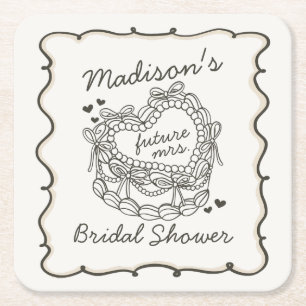 Dessous-de-verre Carré En Papier Gâteau Coquette Rétro Cœur Beige Ruban Shower de M