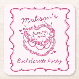Dessous-de-verre Carré En Papier Gâteau de demoiselle d'honneur Rose Rétro Coquette